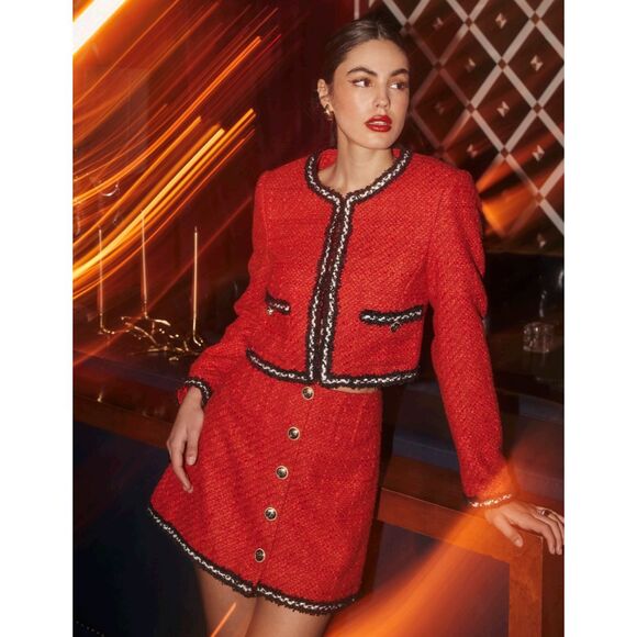 Astr Dresses & Skirts - ASTR Milena Tweed Jacket & Mavey Tweed Mini Skirt set in Red size S NWT